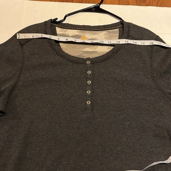 Carhartt-XL(16-18)-charcoal gray-long sleeve, Henley, snap buttons, thermal top. - Picture 9 of 11